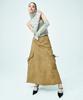Attention Row For Woman Signature Logo Snap String Cargo Long Skirt (Brown)