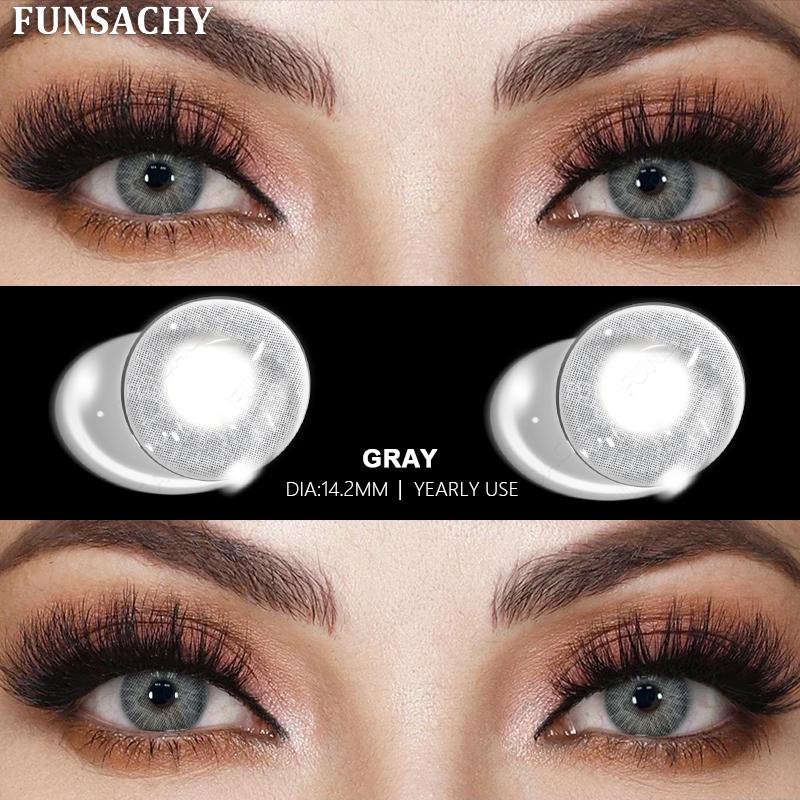 FUNSACHY 1 Pair Colored Contact Lenses for Eyes Blue Lens Gray Green Eye Makeup Natural Lenses Fashion Beauty Cosmetics Pupils