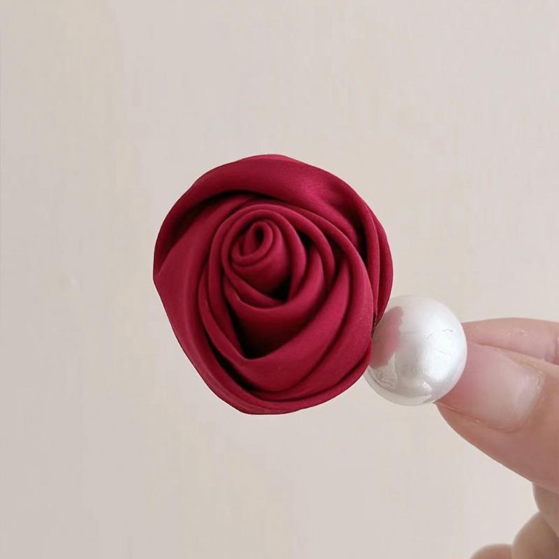 Retro Satin Rose Grab Clip Feminine Hair Clip Large Shark Clip Hair Accessory