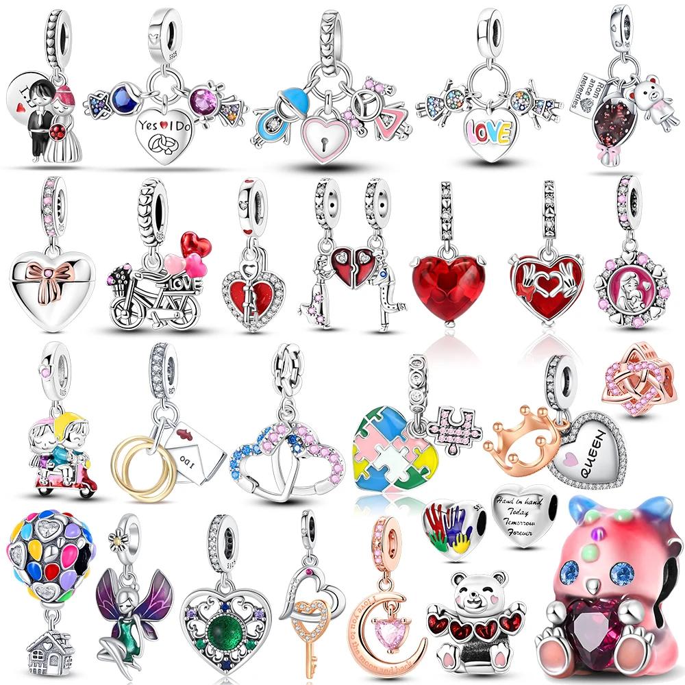 Exquisite Copper Original Red Heart Bicycle Love Couple Charms Beads Fit Bracelet Valentine'S Day Gift Women Jewelry Diy