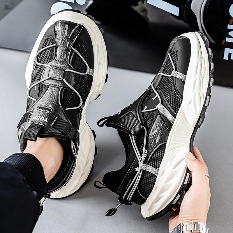 

Internet celebrity popular men s shoes summer mesh breathable versatile casual youth running sports heightening Korean version of dad shoes 44 чёрный