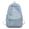 Nylon Backpack Plaid Pattern School Bag for Students with Front Pocket and Adjustable Straps