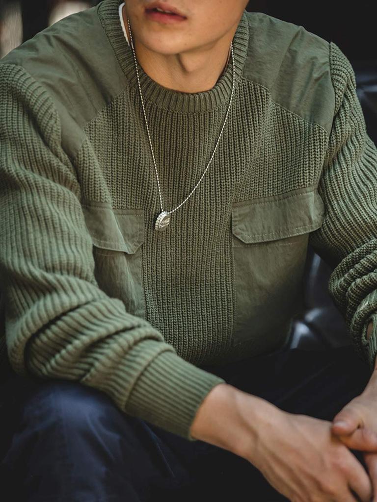 US Army TYPE Command Sweater with Long Sleeve Crew Neck [Norman] Men's Pockets, (Green, M)