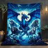 Dragon and Wolves Scene HD Printed Blanket, Soft and Warm Flannel Blanket for Travel, Camping, Sofa, Living Room, Couch, Chair,