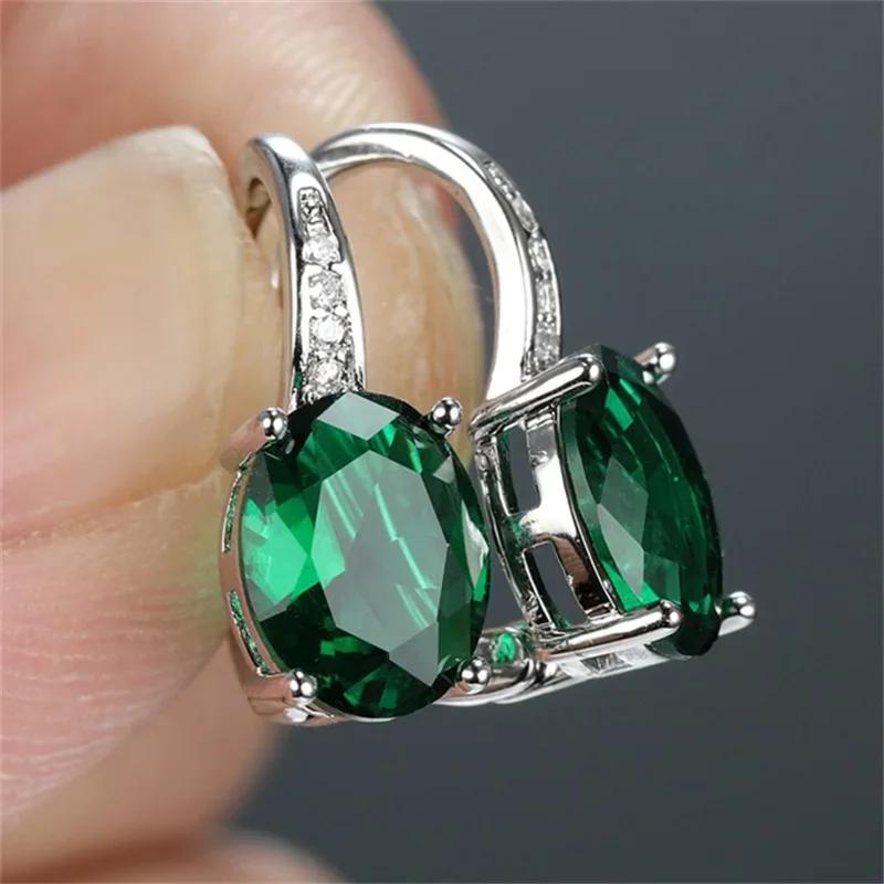 New Popular Women'S Pendant Emerald Earrings Retro Party Accessories With Bright Green Zirconia Elegant  Jewelry Gifts