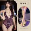 Sexy Lace Suspender Deep V Sex Underwear Lace-Up Perspective Hollow Mesh Onesie