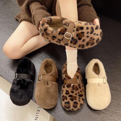 Franse pluizige schoenen voor damesbovenkleding 2025 herfst en winter nieuw één-pedaal pluche Mary Jane Doudou enkele schoenen katoenen schoenen