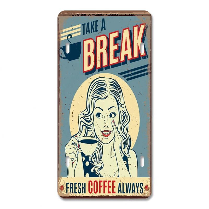 Coffee Licenses Vintage Metal Tin Signs Retro Plate Coffee Time Posters Plaques for Cafe Kitchen Living Room Home Wall Art Decor