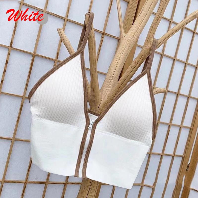 

Женский встроенный бюстгальтер на молнии с открытыми плечами, корейский спортивный топ на бретельках, полосатые укороченные топы на тонких бретельках, элегантный и удобный женский топ One Size белый