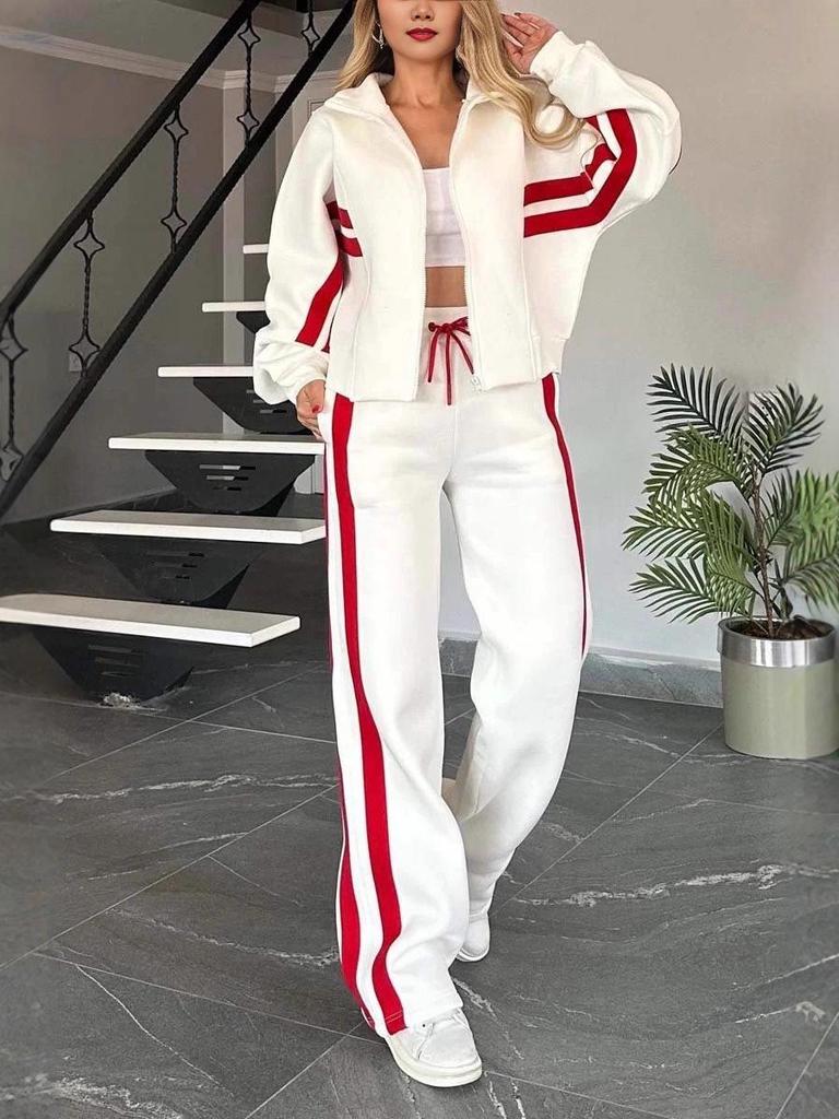 2025 Women's Striped Zipper Jacket & Casual Sportswear Set - Spring/Summer Collection