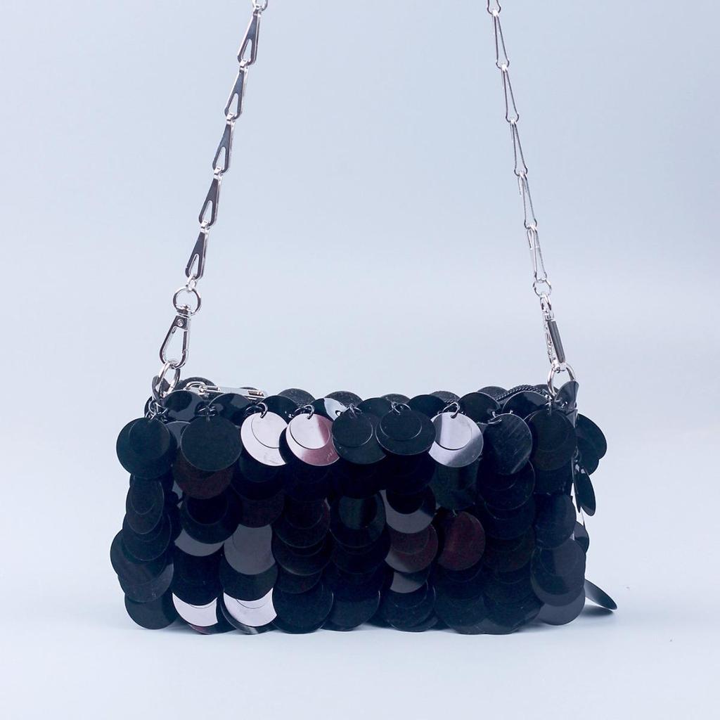 Silver Shiny Film Handmade Circle Crossbody Bag - Autumn/Winter Evening Fashion Accessory