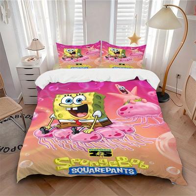 3pcs SpongeBob Jellyfish Cloud Bedding Set Includes 1 Quilt Cover and 2 Pillowcases, Comfortable Bedding F082