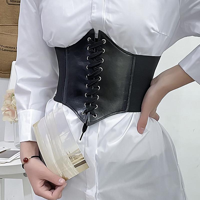 Corset de damă centură gotică din piele PU pentru femei corset cu șireturi centuri de slăbire talie corset vintage curea neagră lată pentru fată