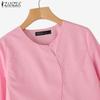 ZANZEA Women Casual Round Neck Solid Color Loose 3/4 Sleeve Blouse