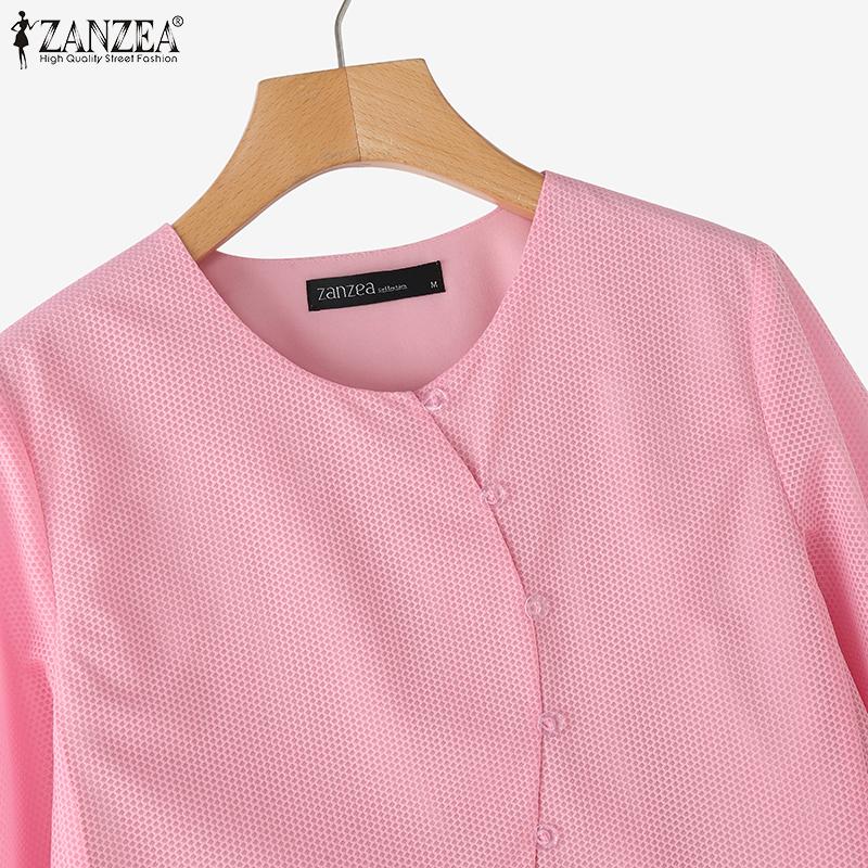 ZANZEA Women Casual Round Neck Solid Color Loose 3/4 Sleeve Blouse