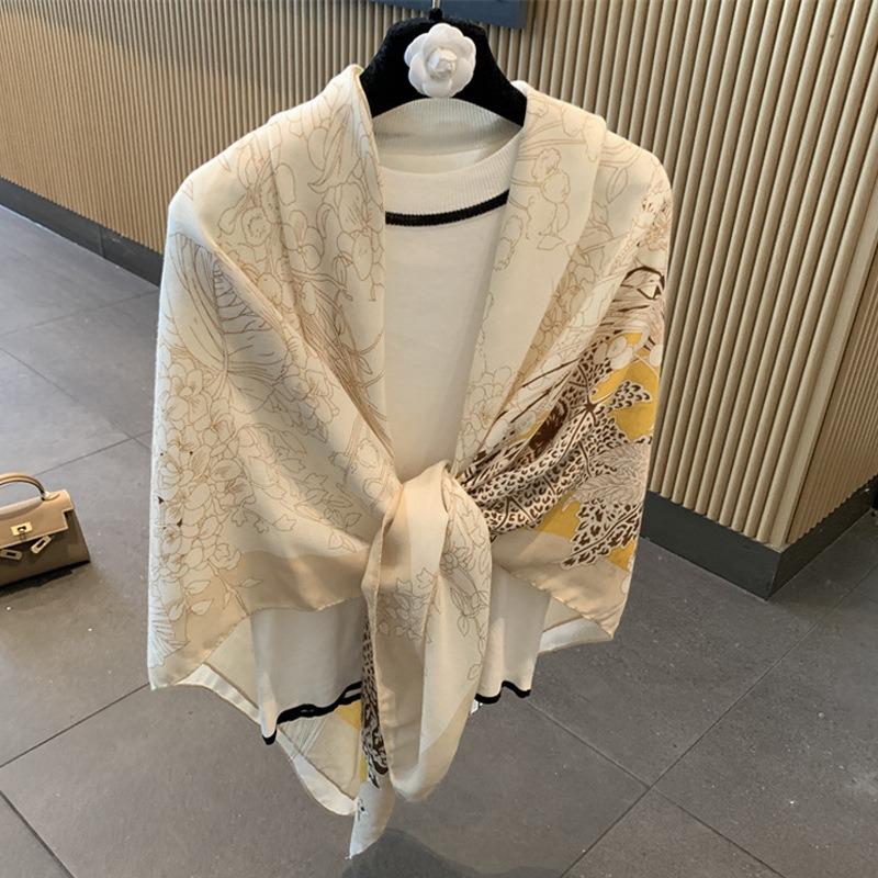 Small plaid linen scarf women's summer new sunscreen large square scarf thin silk scarf with shawl