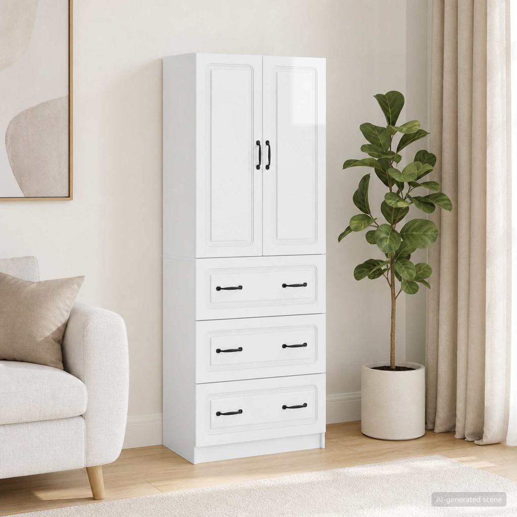 Cabinet Set 2 pcs High Gloss White 66 x 34.5 x 87 cm Particleboard