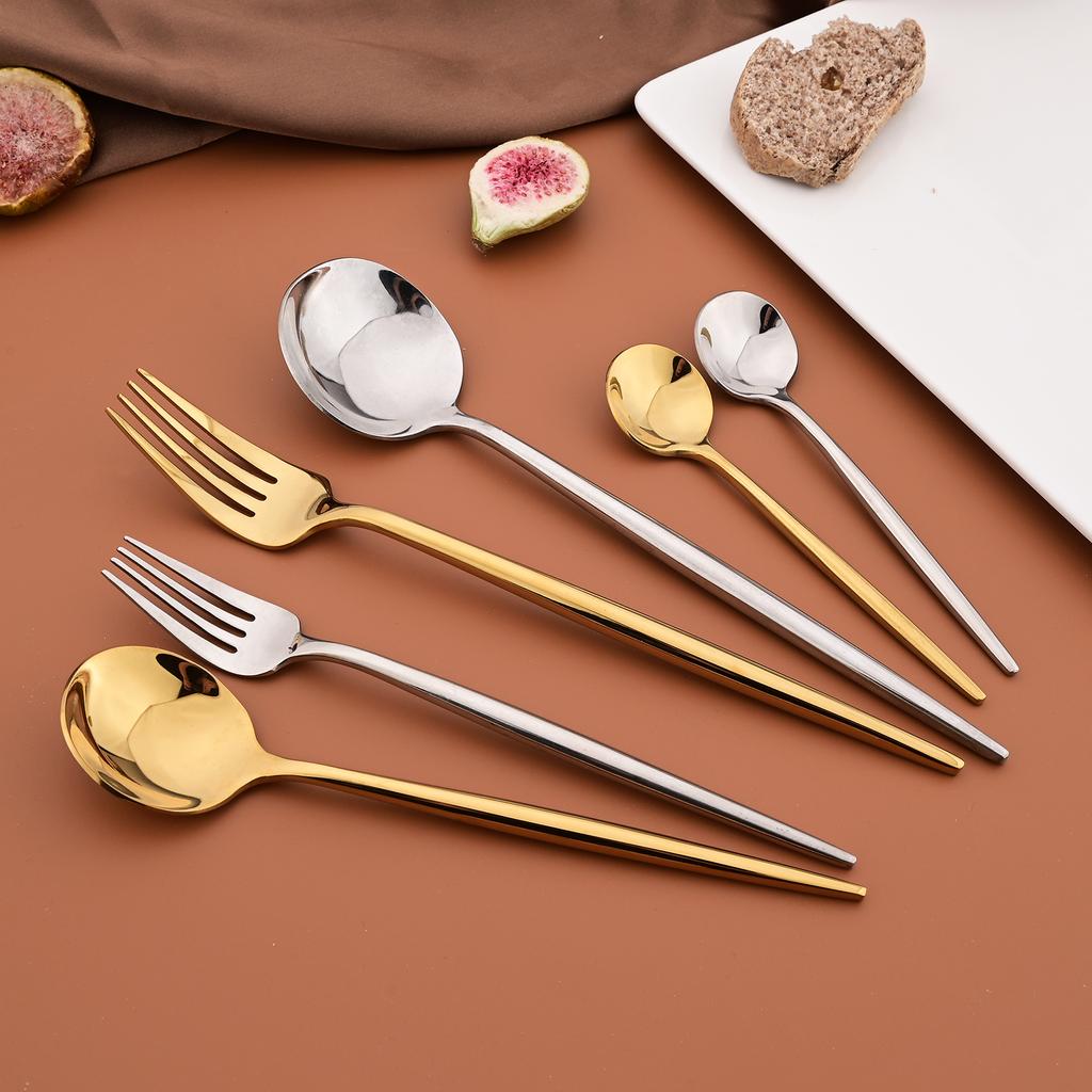 6 piece Mirror Black 18/10 Stainless Steel Gold Dinnerware Set Fork Spoon Knife Cutlery Set Cutlery Complete Tableware Sets Kitchen