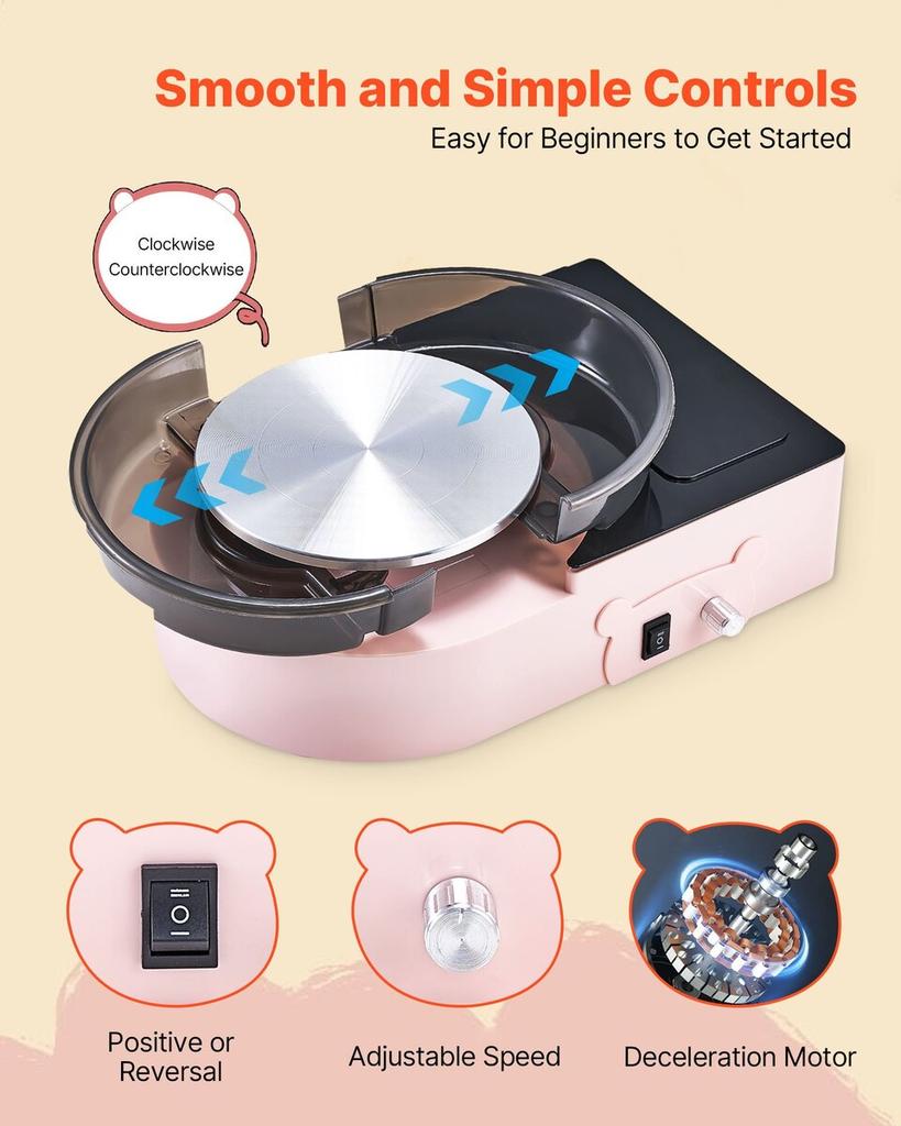 Mini Pottery Wheel Electric Clay Wheel for Kids and Adults 158 Mm Pink