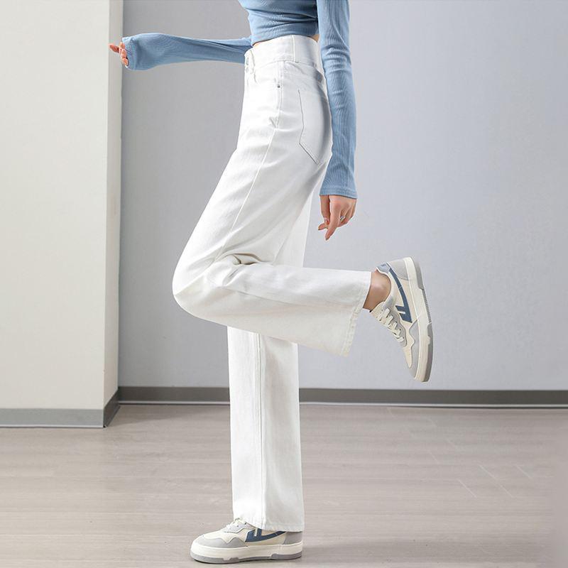 Light Blue High Waist Straight Leg Jeans for Women - Spring/Autumn 2026, Floor-Length, Slimming & Loose Fit, Petite Wide Leg Style.