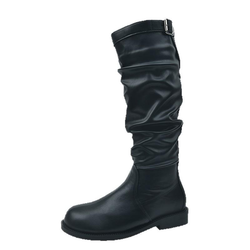 But Knee Long British Knight Boots Retro Western Cowboy Boots Korean Boots Slim Pleated Pile Boots Women