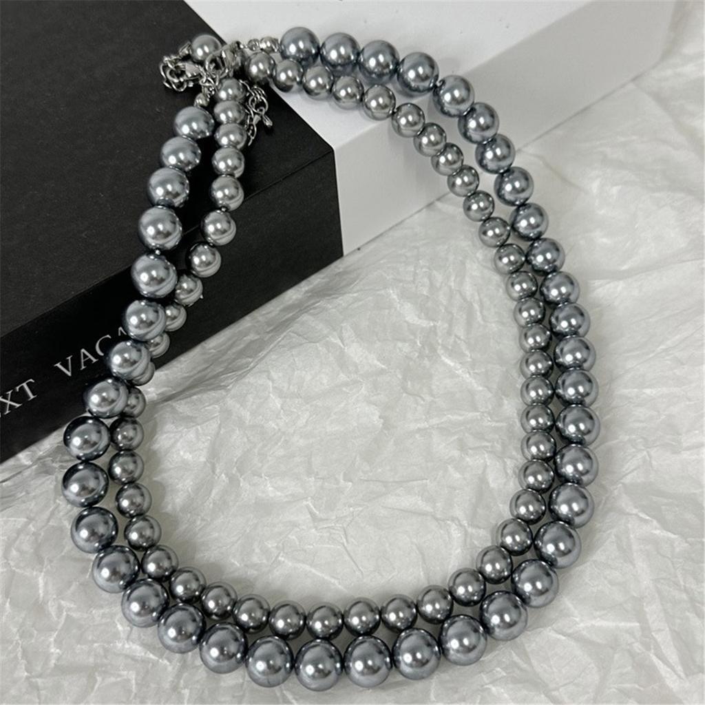 Tooxika Vintage Luksusowy Naszyjnik z Szarych Pereł Prosty Temperament Zimny Wiatr Łańcuszek na Obojczyk Damski Łańcuszek do Swetra
