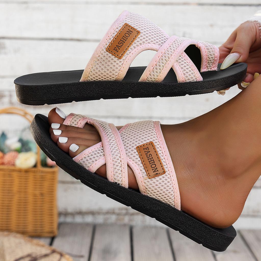 Women's Casual and Stylish Beach Vacation Shoes - with Cross Straps, Comfortable Open-toe Flat Shoes for Casual Indoor and Outdoor Wear