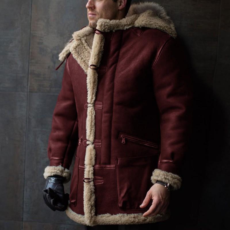 Herren Oversized Wollmischung Fleece Kapuzenmantel Mit Druckknopf-Reißverschlusstaschen Winter Freizeit Oberbekleidung