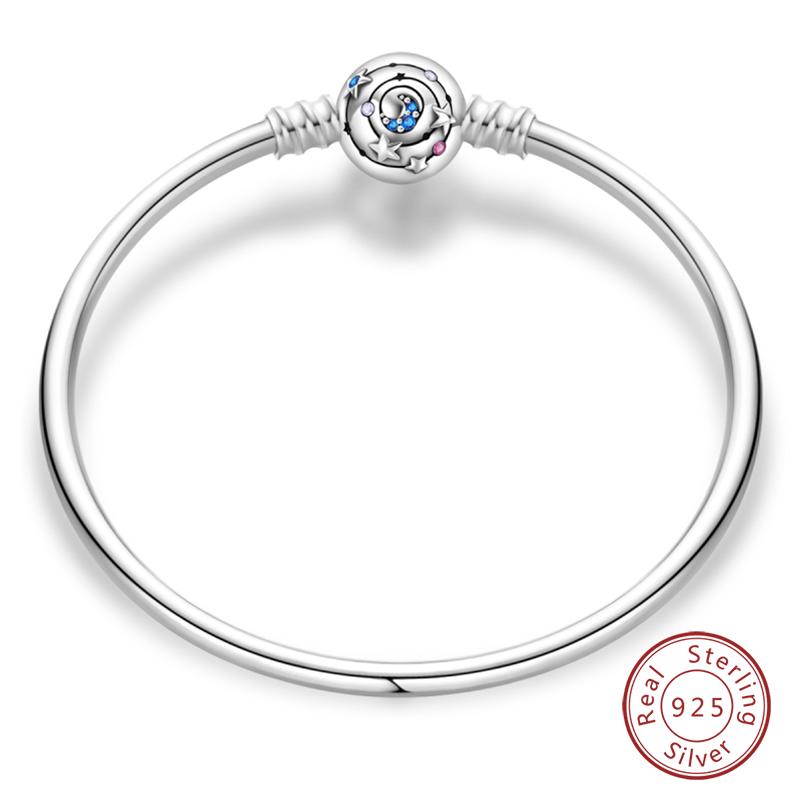 Bracciale Argento 925 Originale 17-20CM Stella Luna Sole Quadrifoglio Zircone Verde Bracciali Adatti Fai da Te Ciondoli Gioielli Compleanno Regali