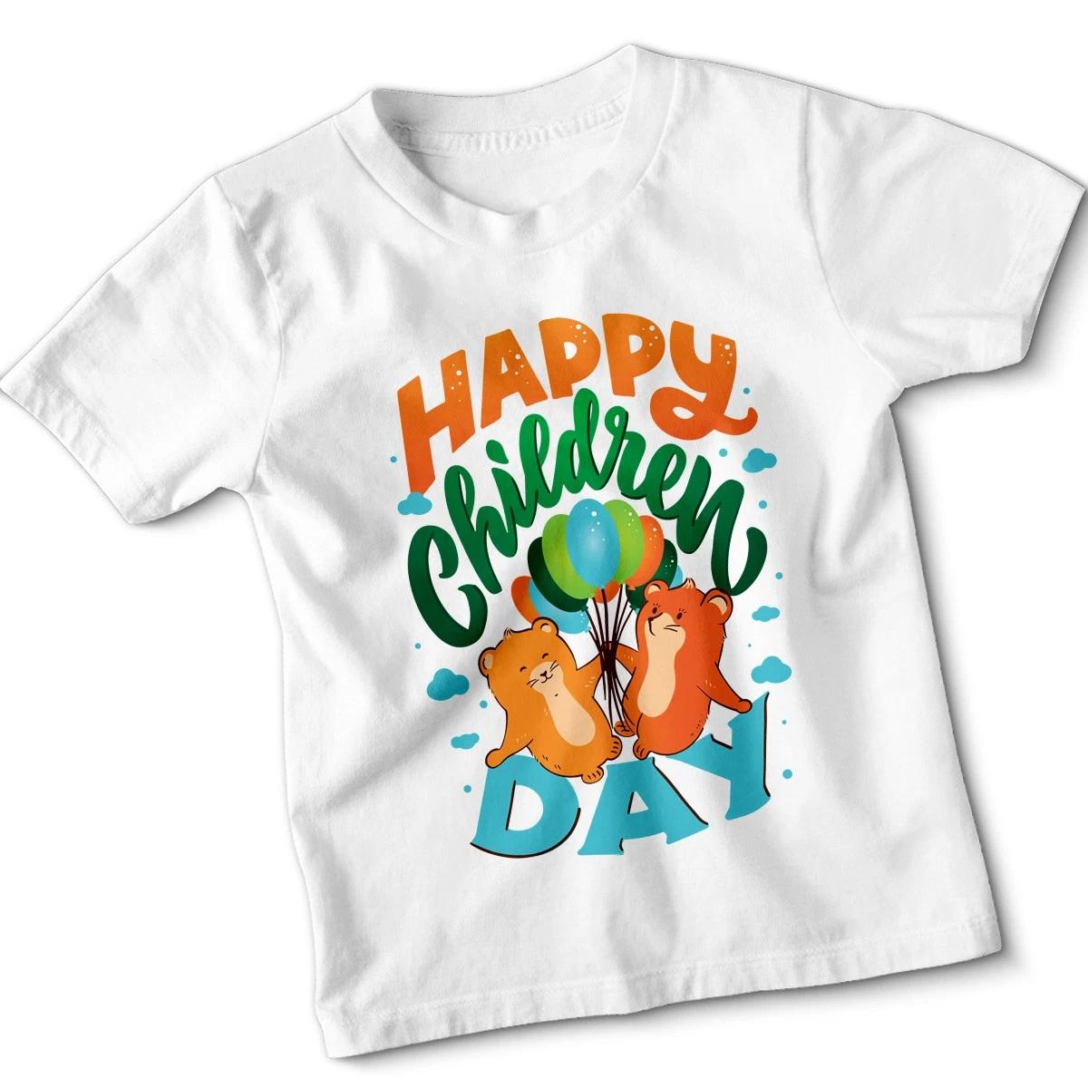 The Hamsters With Lettering Phrase Happy Children Day Kids Tshirt 100