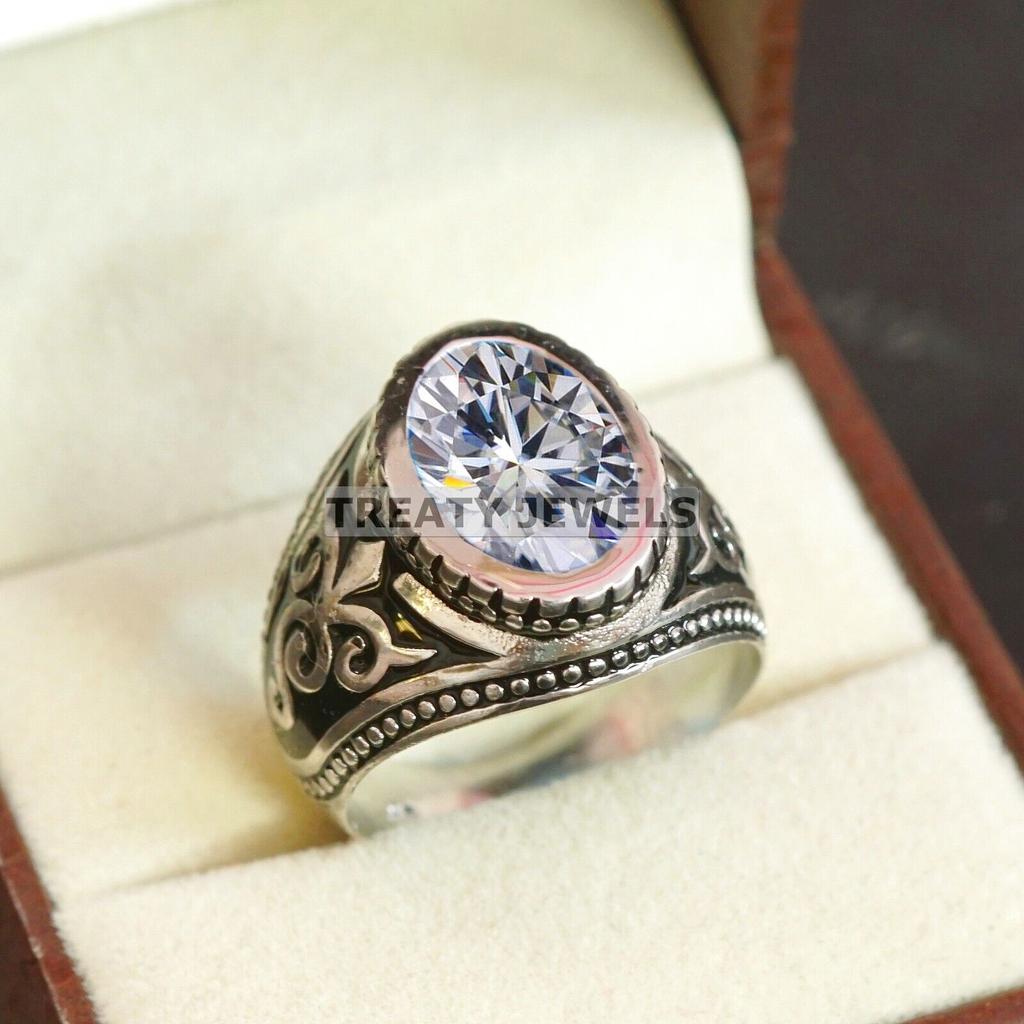 Moissanite Oval Cut Gemstone With 925 Sterling Silver Ring For Men's #B291 JL375681946718