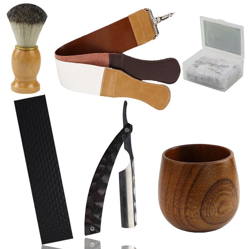 RIRON Wood Handle Men Shaving Tools Hair Razor Stainless Steel Straight Razor