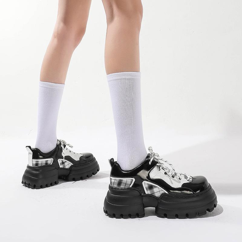 Chunky Platform Leather Shoes Women Retro College Style Casual Loafers Sporty Dad Shoes New Arrival