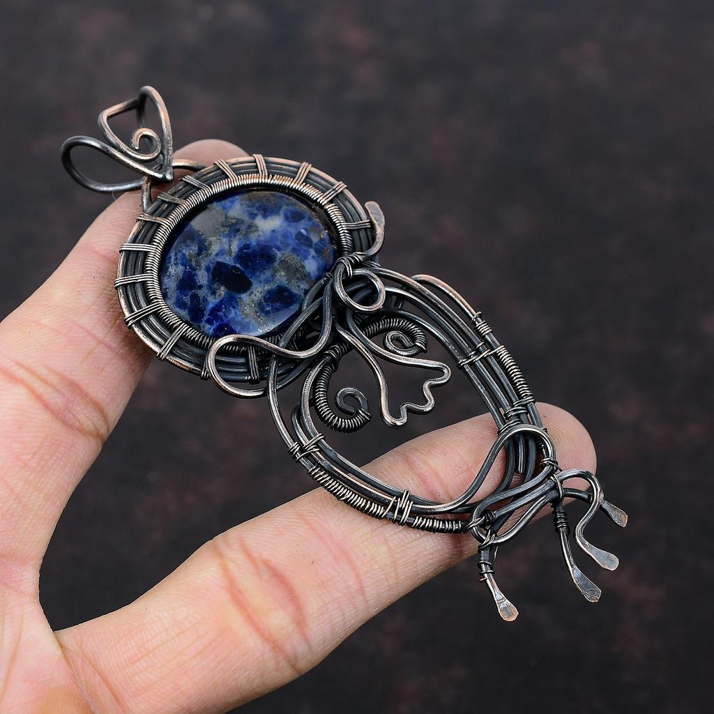 Sodalite Pendant Copper Wire Wrapped Pendant Gemstone Jewelry Birthstone Pendant Copper Wire Jewelry Gift For Her Handmade Brand New Pendant