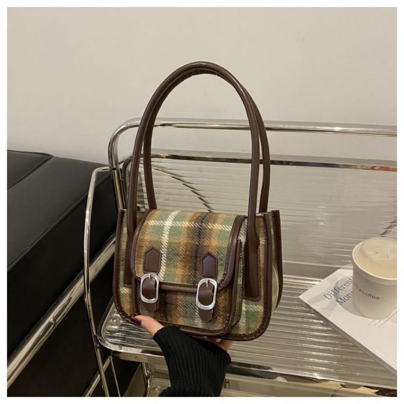 Herbstliche Wollplaidtasche Damen neue trendige Achseltasche Retro Nische Ein-Schulter tragbare kleine quadratische Tasche