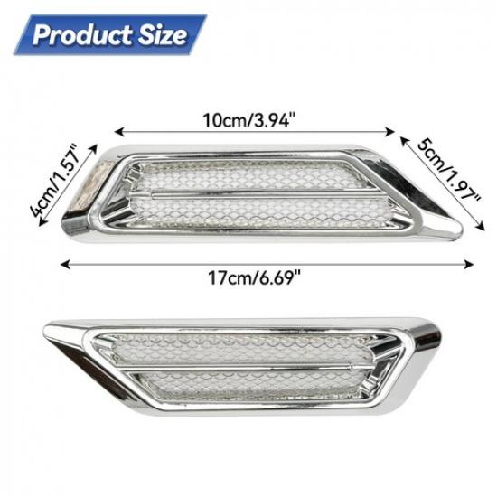 2Pcs Silver Chrome Auto Car Accessories Air Flow Fender Side Vent Sticker Trim | Easy Installation | Xukey | Aftermarket