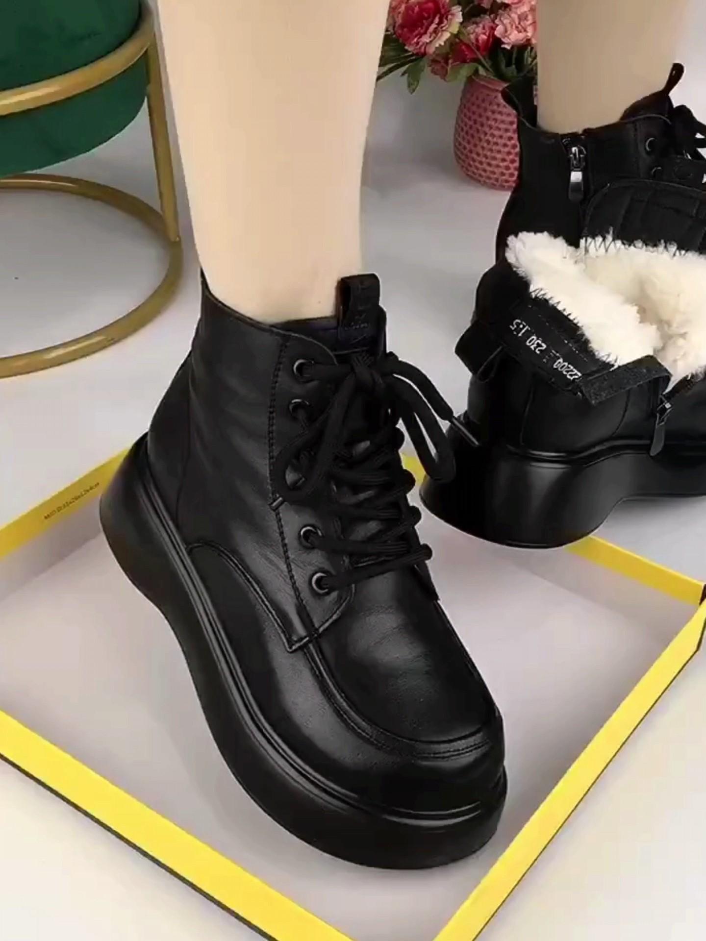 

Кожаные шерстяные зимние сапоги женские новые зимние бархатные утолщенные хлопковые туфли на платформе универсальные хлопковые сапоги 40