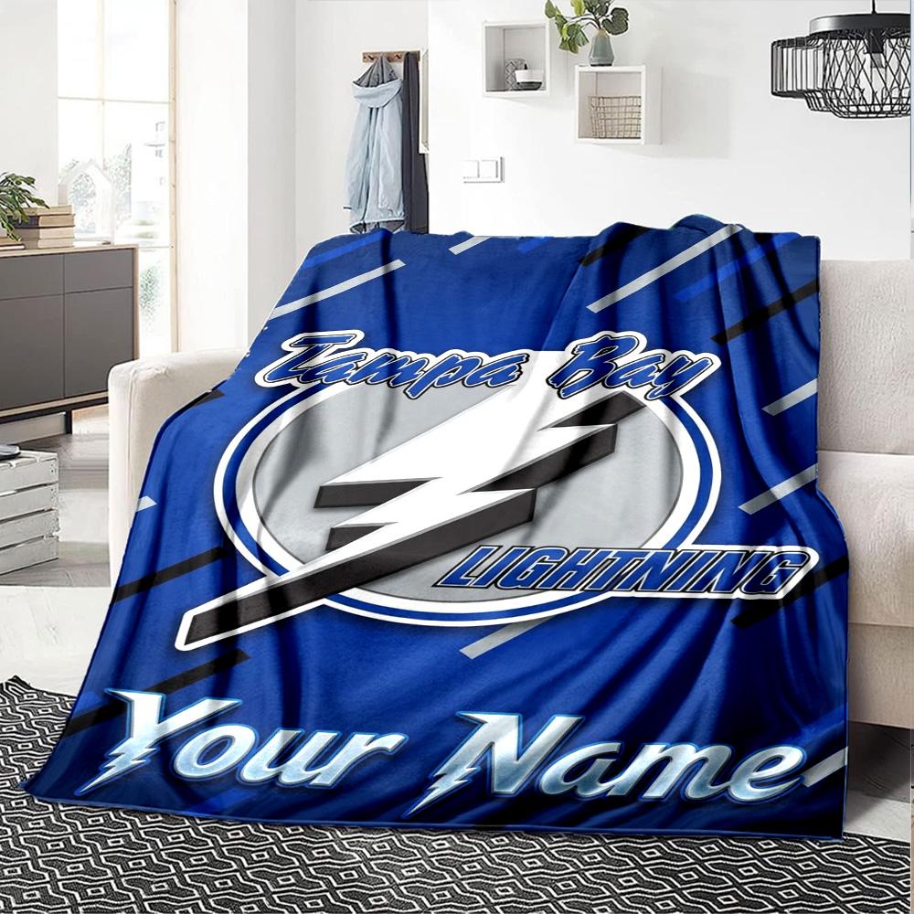 Name Custom Tampa Bay Lightning Print Flannel Blanket High Quality Warm Comfortable Cover for All Seasons Perfect for Gifts Home Decor