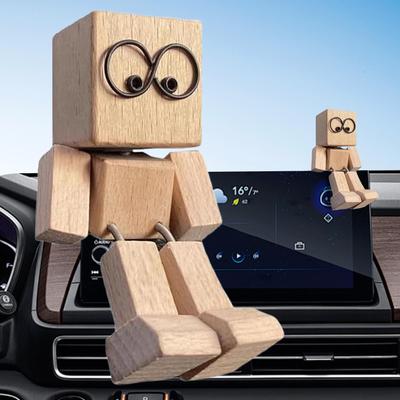 Holzfigur Holzmensch Figur Holzmann Auto Deko Niedlich Schüttelnde Füße Holzpuppe Pendler Mit Mehreren Magnetischen