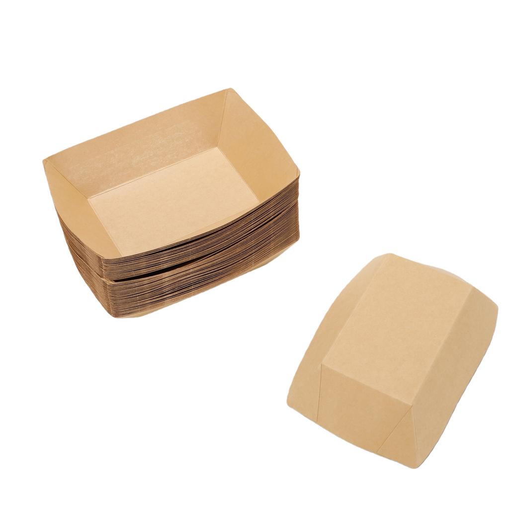 50PCS 16oz Paper Food Boat Trays Reusable Kraft Paper Pet Food Bowl for French Fries Nachos Snack Hot Dog Taco BBQ