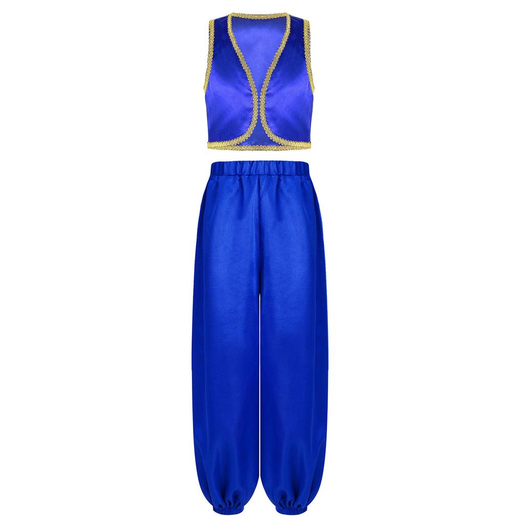 Jungen Arabischer Prinz Kostüm Offene Weste und Satin Pumphose Set Halloween Themenparty Outfit