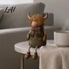 Decorative Figurine for Mantle Christmas Highland Cow Figurine Cute Ornament with Retro Plaid Clothing Farmhouse Holiday Tabletop Shelf And