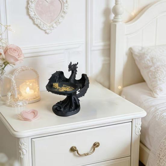 3D Printed Storage Tray, Matte Black Resin Flying Dragon Shape, Dustproof Jewelry Organizer, for Ring Earring Home Decorative