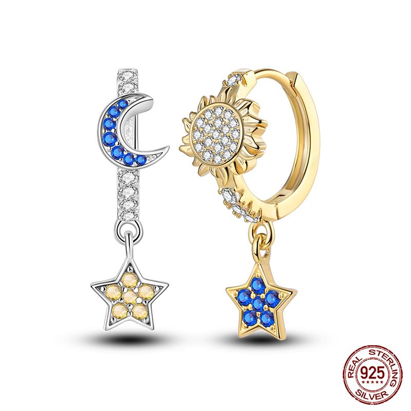 New 925 Sterling Silver Hope Rainbow Flower Earrings For Women Sparkling Colored Zircon Star Koi Earrings Party Jewelry