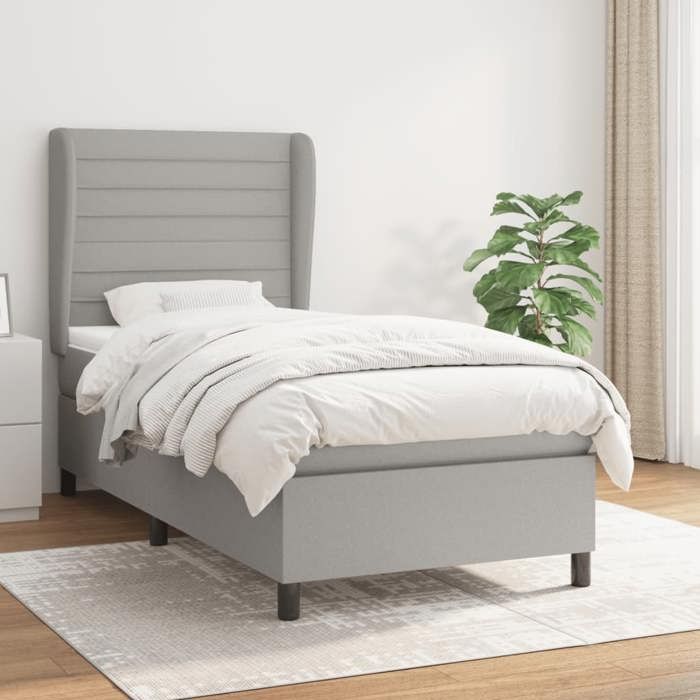 VidaXL Divan Bed with Mattress Light Grey 90x200 Cm Fabric - Model 3128013
