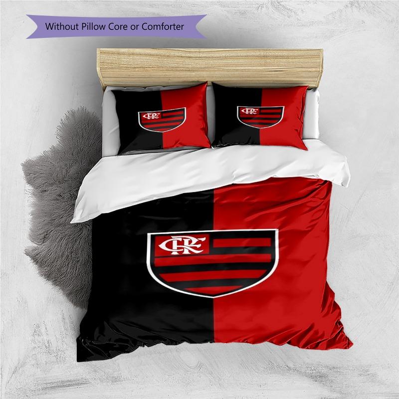 Flamengo Crest Black Red Split Background Print 3 Pieces Duvet Cover Set Brazil Soccer Bedding Bedroom Home Decor Without Pillow Core Comforter