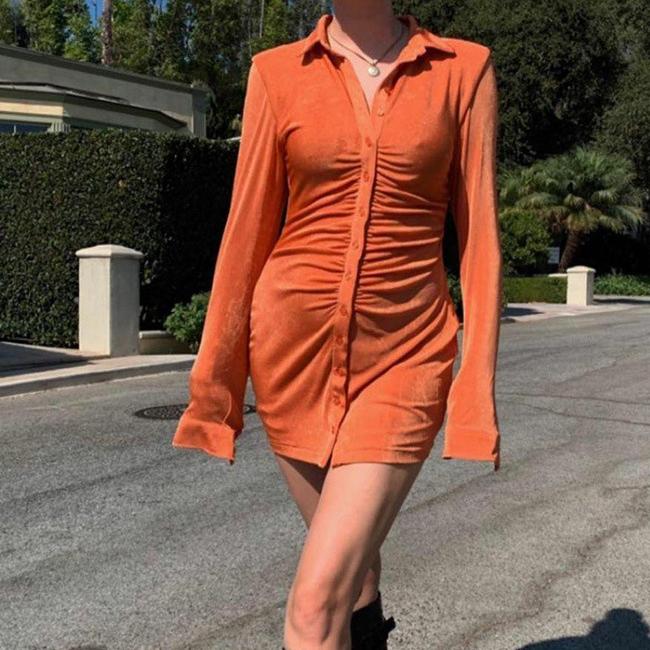 Fashion mujeres plisado camisa cuello manga larga vestido elegante botón  vestidos de diseño comprar a buen precio — entrega gratuita, reseñas reales  con fotos — Joom