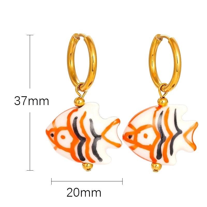 Ceramic Dopamine Fish Starfish Earrings For Women Colorful Vibrant Pendant Youthful Stainless Steel Jewelry Gift