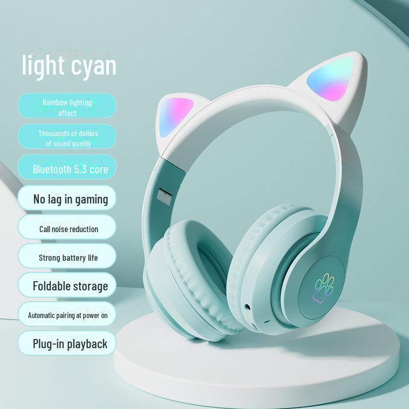 STN28PRO Cat Ear Wireless Bluetooth Headset - Gradient Color, Luminous, Foldable, Head-Mounted Gaming Headphones