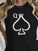 Spades Queen Illustration Printed TShirt for Summer Round Neck Short Sleeved Women Harajuku Sleeve Casual Aesthetic Clothes